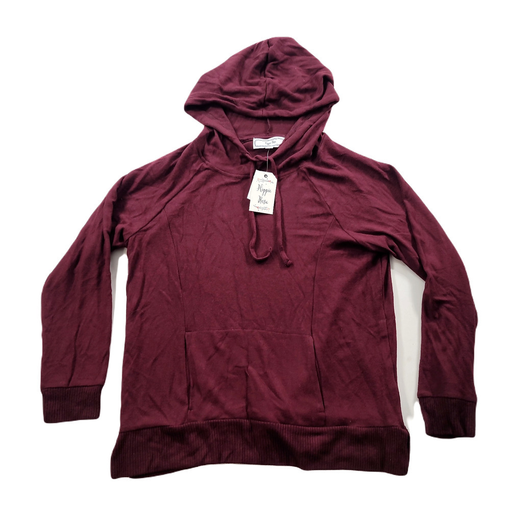 Hippie‎ Sweater Hoodie Juniors Large Rose Burgundy Red NEW